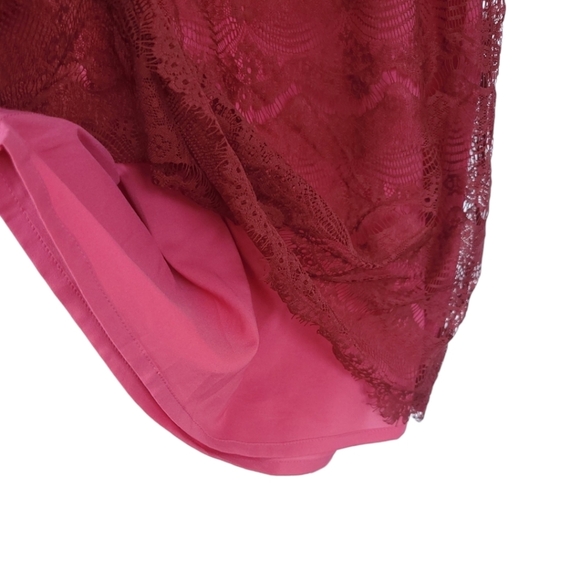 FOSSIL XS Penny Lace Overlay Mini Dress Wine Red Femine Romantic - Picture 9 of 13
